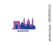 Budapest cityscape, skyline, panoramic vector logo, icon, clipart. Hungary city emblem contour with landmarks and buildings silhouettes
