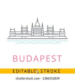 Budapest, Hungarian Parliament Building. Easy editable stroke line icon.
