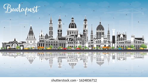 Budapest Hungary City Skyline with Gray Buildings, Blue Sky and Reflections. Vector Illustration. Business Travel and Tourism Concept with Historic Architecture. Budapest Cityscape with Landmarks.