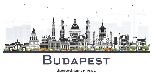 Budapest Hungary City Skyline with Gray Buildings Isolated on White. Vector Illustration. Business Travel and Tourism Concept with Historic Architecture. Budapest Cityscape with Landmarks.