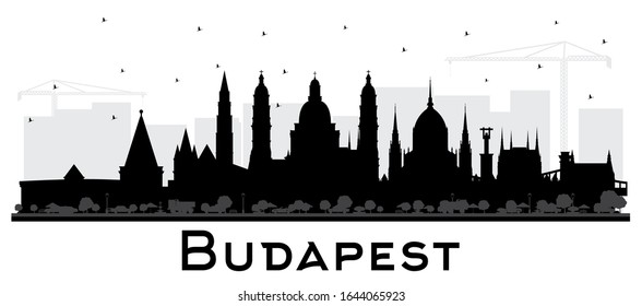 Budapest Hungary City Skyline Silhouette with Black Buildings Isolated on White. Vector Illustration. Business Travel and Tourism Concept with Historic Architecture. Budapest Cityscape with Landmarks.