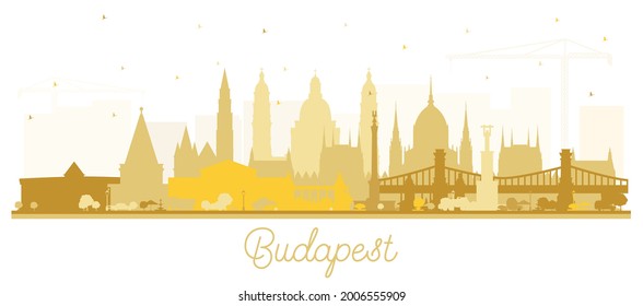 Budapest Hungary City Skyline Silhouette with Golden Buildings Isolated on White. Vector Illustration. Business Travel and Tourism Concept with Historic Architecture. Budapest Cityscape with Landmarks