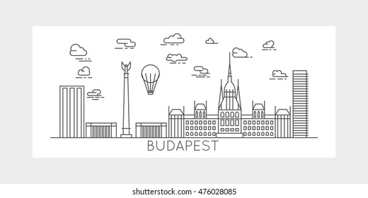 Budapest Hungary linear design. cityscape with famous buildings monuments and landmarks