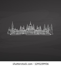 Budapest Hungary signs on blackboard. Digital chalk drawn vector sketch on blackboard. European capitals destinations.