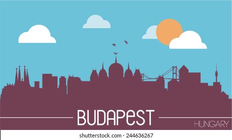 Budapest Hungary Skyline Silhouette Flat Design Vector Illustration