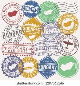 Budapest, Hungary. Stamp. Vector Art. Postal Passport. Travel Design Set. Postage.