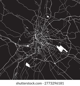 Budapest Hungary Vector Map, Detailed City Street Map Black and White Minimalist Line Art