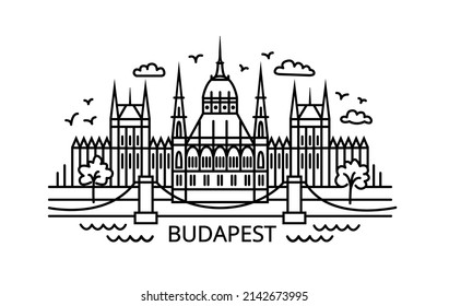 Budapest Line Art. Line art illustration of Hungary city Budapest in minimalist style.
