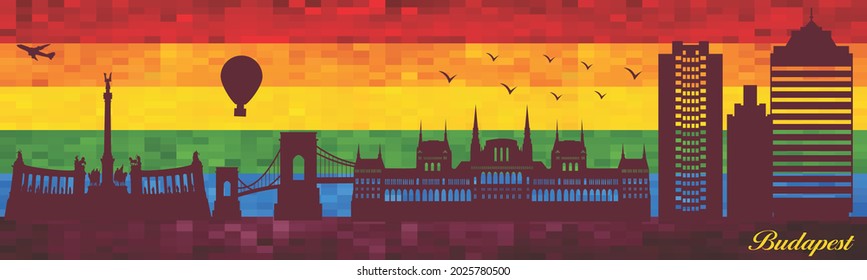Budapest on LGBT flag background - illustration