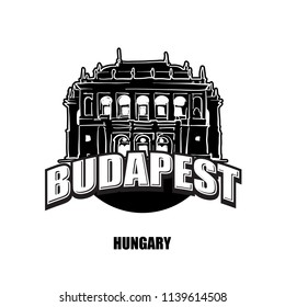 Budapest, Opera, black and white logo for high quality prints. Hand drawn vector sketch.
