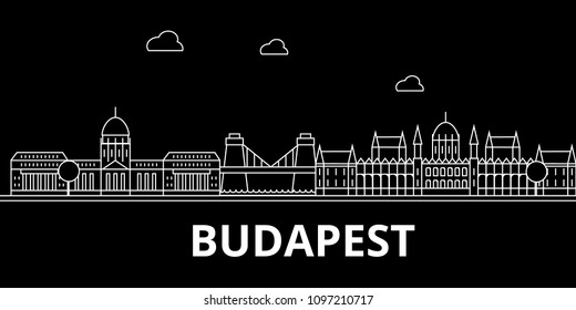 Budapest silhouette skyline. Hungary - Budapest vector city, hungarian linear architecture, buildings. Budapest travel illustration, outline landmarks. Hungary flat icons, hungarian line banner