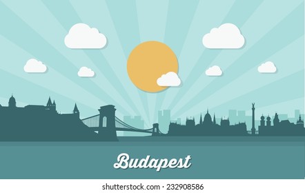 Budapest Skyline - Flat Design - Vector Illustration