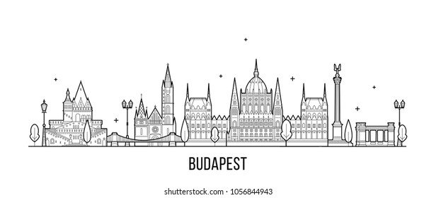 Budapest skyline, Hungary. This illustration represents the city with its most notable buildings. Vector is fully editable, every object is isolated and movable