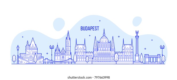 Budapest skyline, Hungary. This illustration represents the city with its most notable buildings. Vector is fully editable, every object is holistic and movable