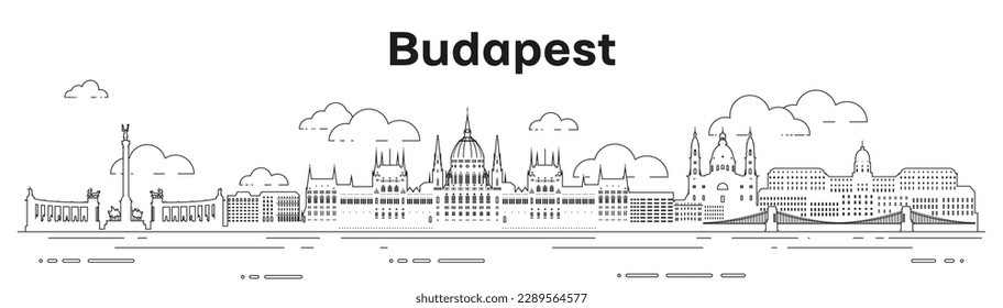 Budapest skyline line art vector illustration