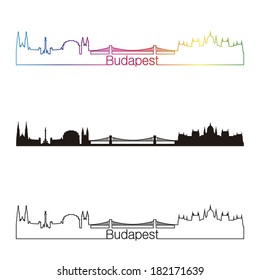 Budapest skyline linear style with rainbow in editable vector file
