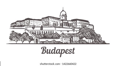 Budapest skyline sketch. Budapest, Hungary  hand drawn illustration isolated on white background.