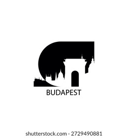 Budapest vector icon with skyline, panoramic view, outlook shape. Hungary city landmarks logo concept. Flat isolated graphic, badge