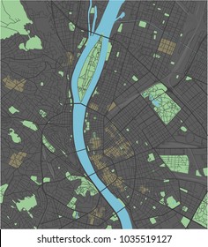 Budapest vector map with dark colors.