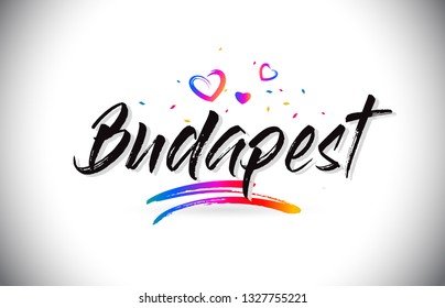 Budapest Welcome To Word Text with Love Hearts and Creative Handwritten Font Design Vector Illustration.