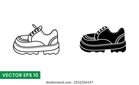 budapester toe shoes line art and glyphs vector icon isolated on white background