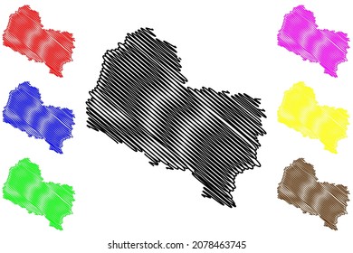 Distrito de Budaun (estado de Uttar Pradesh, República de la India) mapa ilustrativo vectorial, dibujo de garabatos Mapa de Badaun