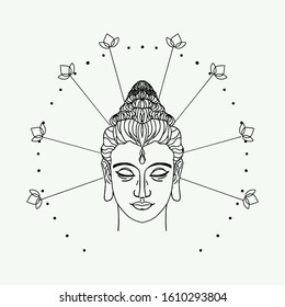 Budda head composition hand drawn  design element. Alchemy, spirituality, occultism  art. Vector magic illustration