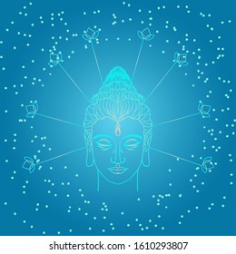 Budda head composition hand drawn  design element. Alchemy, spirituality, occultism  art. Vector magic illustration