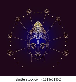 Budda head composition hand drawn  design element. Alchemy, spirituality, occultism  art. Vector magic illustration