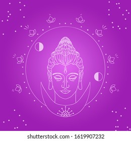 Budda head composition hand drawn  design element. Alchemy, spirituality, occultism  art. Vector magic illustration