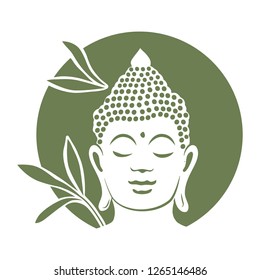 Buddha with bamboo plants in behind. logo icon