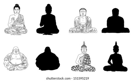 Buddha Black Vector Illustration Outline & Silhouettes