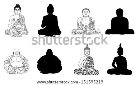 Buddha Black Vector Illustration Outline Silhouettes Stock Vector