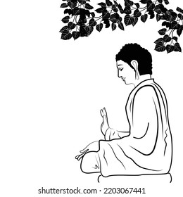 Buddha and bo tree leaf Vector Art black and white 