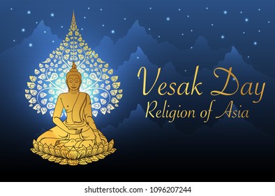 Buddha And Bodhi Tree Gold Color Of Thai Tradition,vesak Day