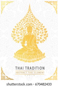 Buddha and Bodhi tree gold color of thai tradition,greeting card