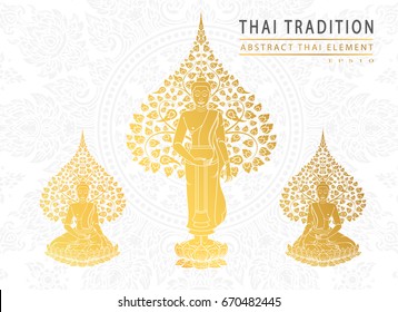 Buddha and Bodhi tree gold color of thai tradition,greeting card