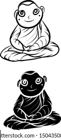 buddha or buddhist nun outline and isolate on white background.hand drawn and silhouette.