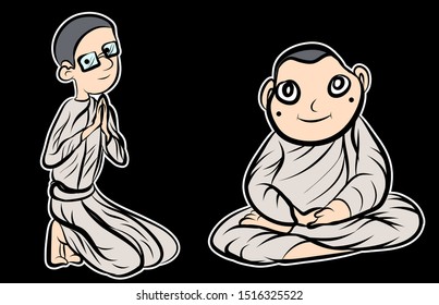 buddha or buddhist nun outline and isolate on white background.hand drawn and