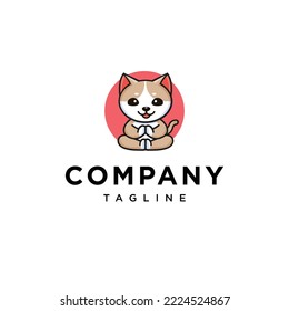 Buddha cat sit yoga Vector logo icon vector Template
