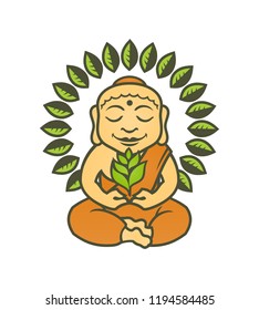 Buddha character with plants in lotus pose