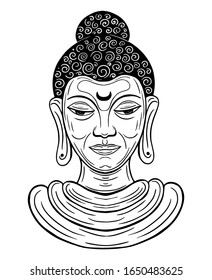 buddha close up face hand drawn vector illustration