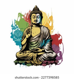 buddha in colorful vintage style  illustration