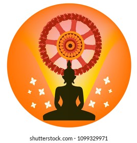 
Buddha and Dharma wheel ,Circle of Light. Budhism vector illustration symbol.