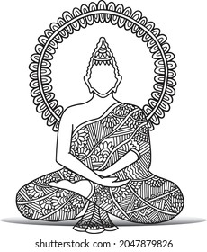 buddha, doodle art pattern ,concept drawing