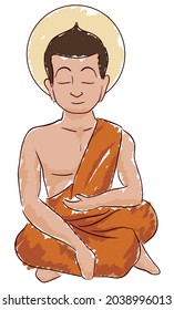 Dibujo de Buda mientras medita en la postura del loto, pintado en un estilo de acuarela.