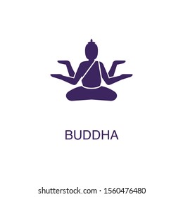 Buddha element in flat simple style on white background. Buddha icon, with text name concept template