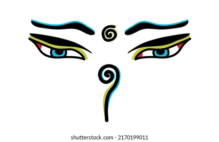 Buddha eyes of the Nepal. Asian Religion symbol. Vector illustration