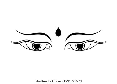 Buddha eyes symbol, icon, sign isolated on white background. Line art style buddhism concept design. Vector illustration