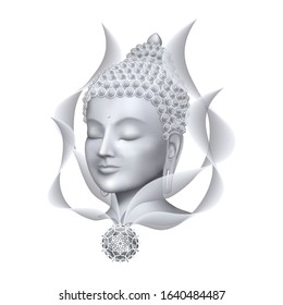 Buddha face with abstract lines and mandala vector print